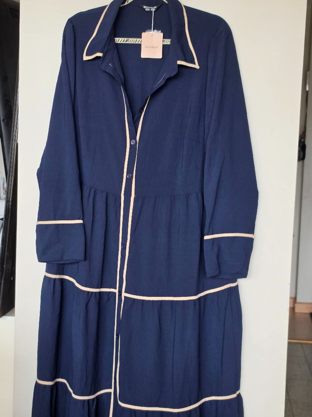 NWT BloomChic Navy Color Contrast Belted Maxi Shirt Dress Size 18-20